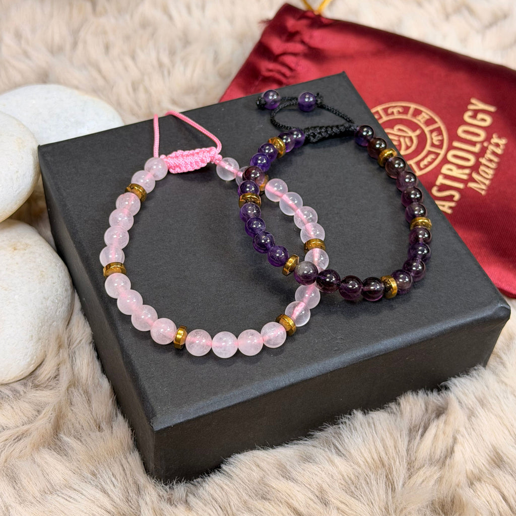 Rose Quartz & Amethyst Bracelet Combo for Love & Attraction