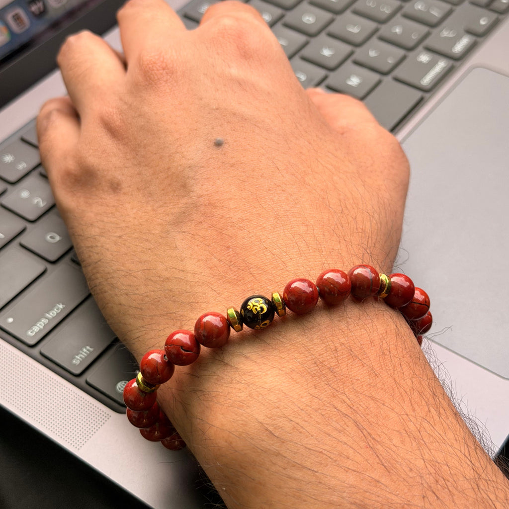 Red Jasper & Hematite Bracelet for Strength, Stability & Protection
