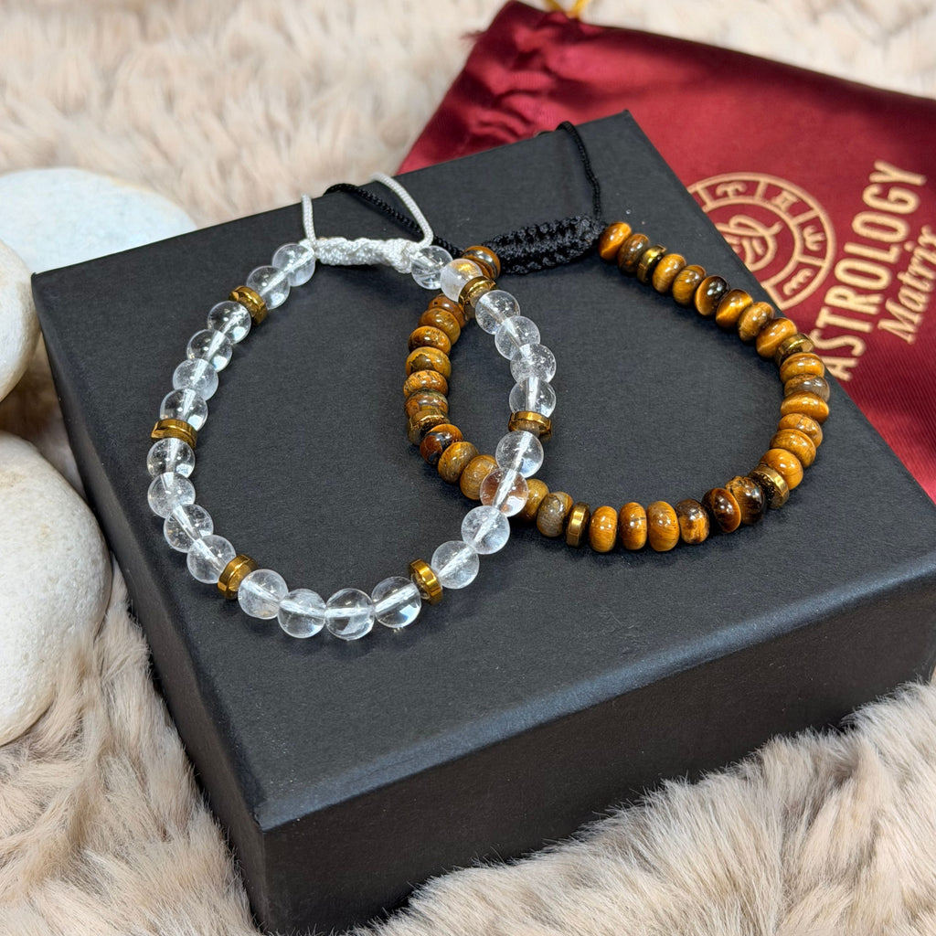 Tiger Eye & Clear Quartz Bracelet Combo for Career, Job & Success