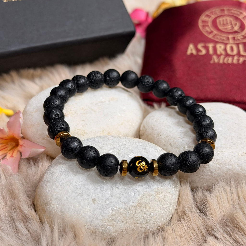 Lava Hematite Om Bracelet for Calm Mind, Protection & Inner Strength
