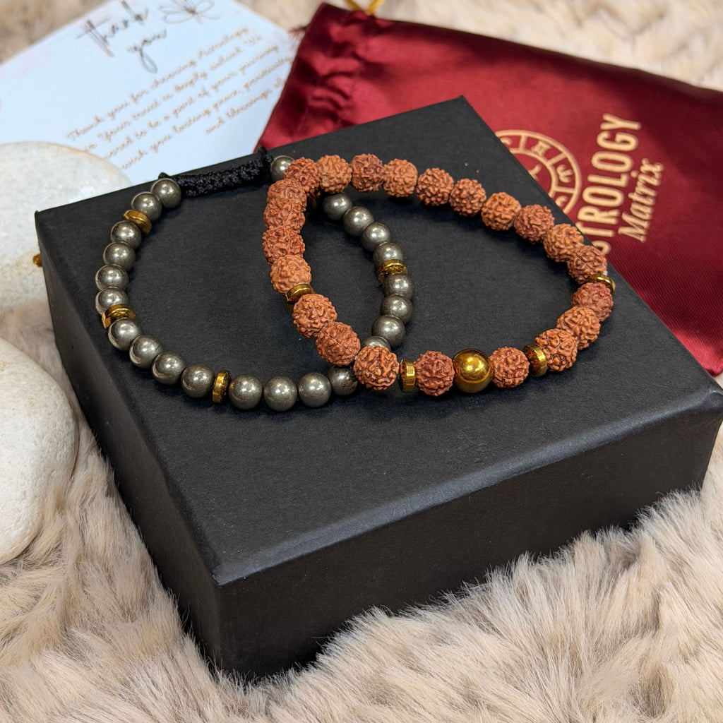 Pyrite & Rudraksha Bracelet Combo for Spiritual Protection & Focus