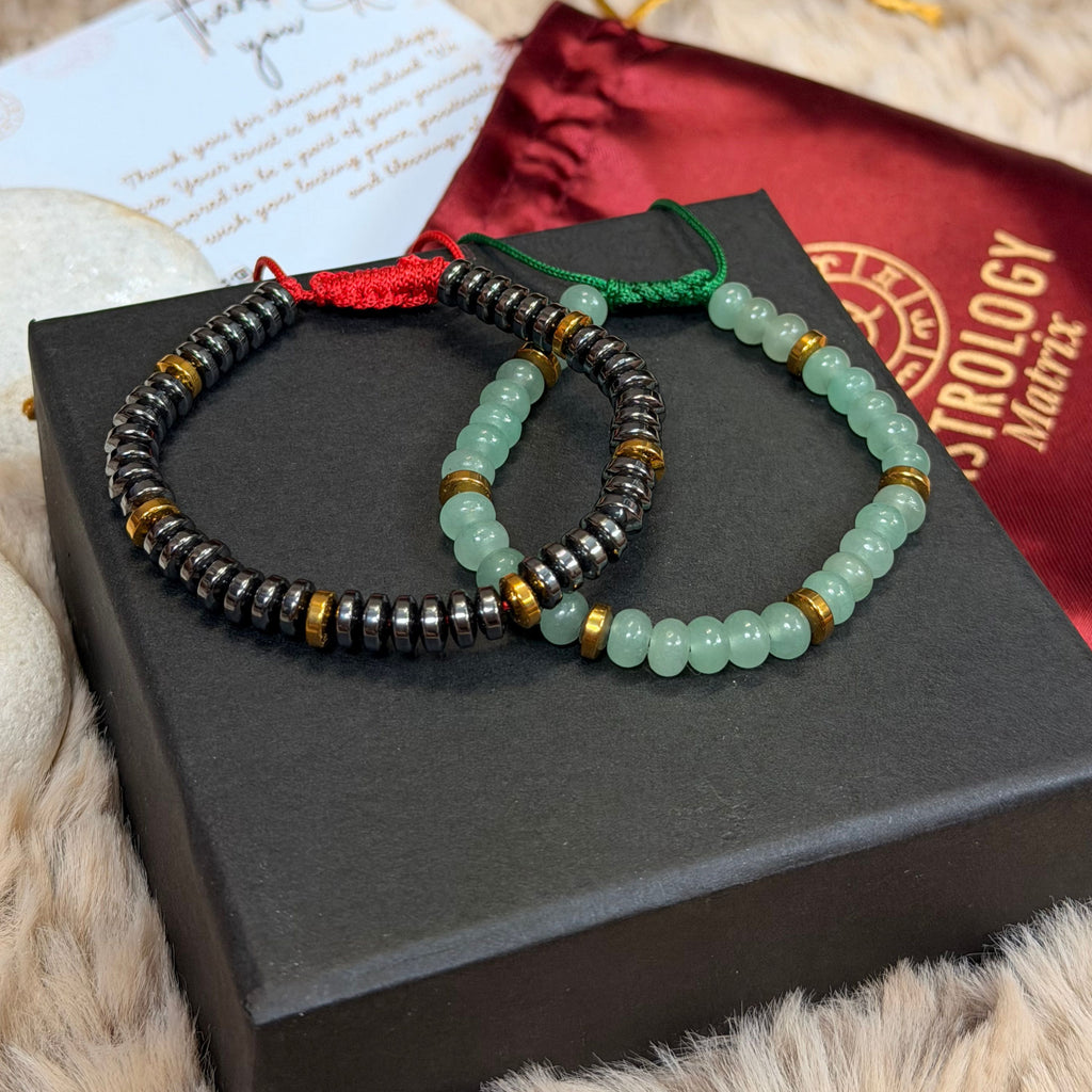 Black Hematite & Green Aventurine Bracelet Combo for Stability & Growth