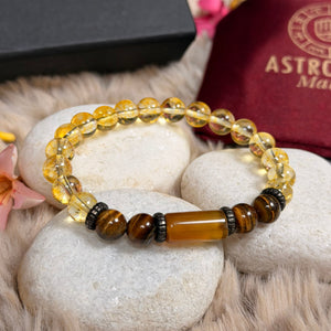 Citrine & Tiger Eye Bracelet for Wealth, Confidence & Protection