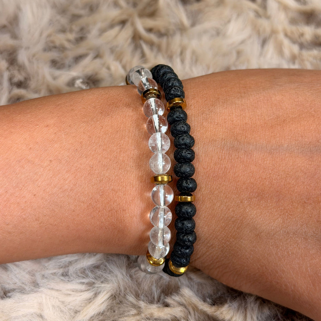 Clear Quartz & Lava Bracelet Combo for Positivity & Calm Mind