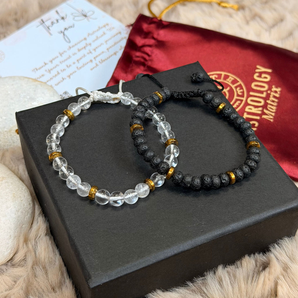 Clear Quartz & Lava Bracelet Combo for Positivity & Calm Mind