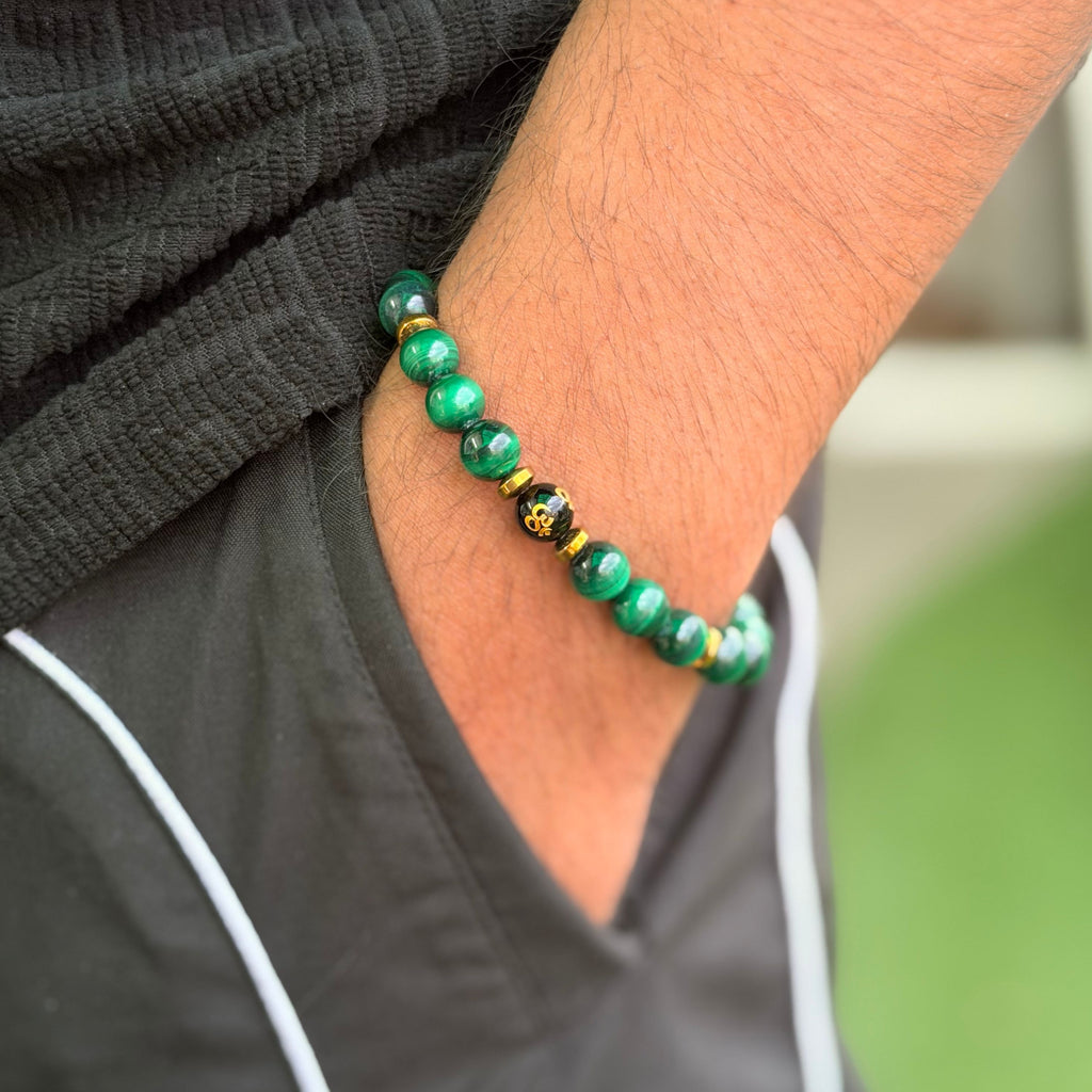 Malachite, Hematite & Om Bracelet for Personal Growth, Positivity & Protection