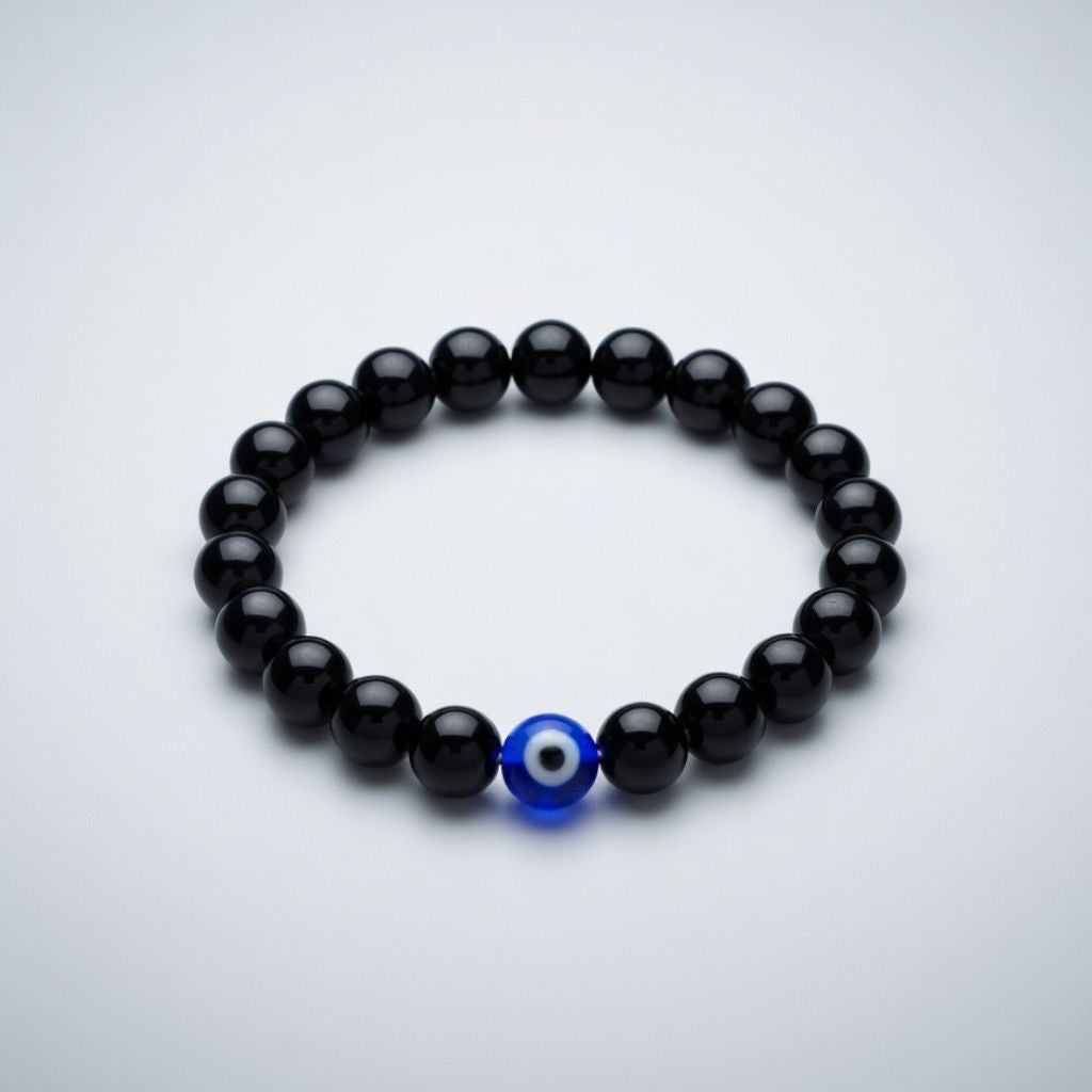 Evil Eye Bracelet with Black Obsidian 8mm | Protection & Energy Shield