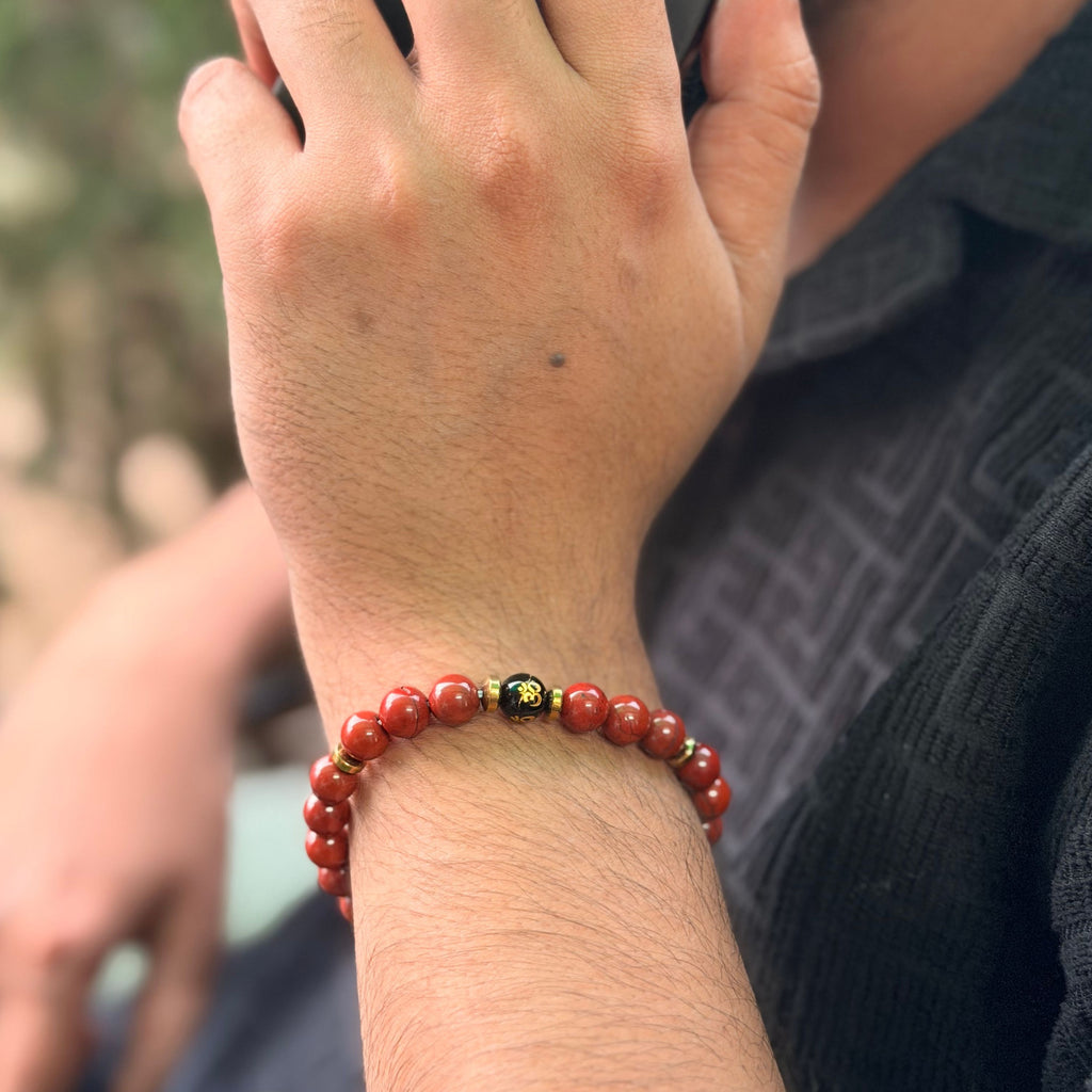 Red Jasper & Hematite Bracelet for Strength, Stability & Protection