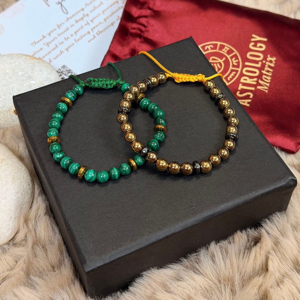 Malachite & Golden Pyrite Bracelet Combo for Wealth Transformation