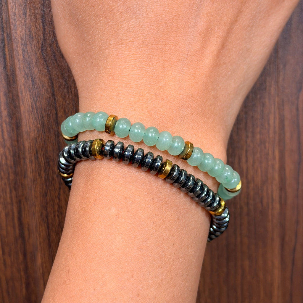 Black Hematite & Green Aventurine Bracelet Combo for Stability & Growth