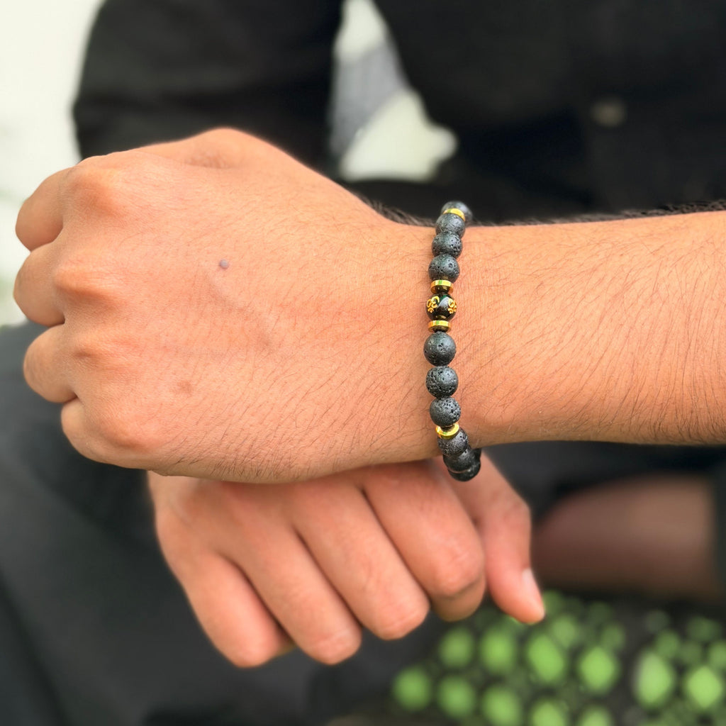 Lava Hematite Om Bracelet for Calm Mind, Protection & Inner Strength