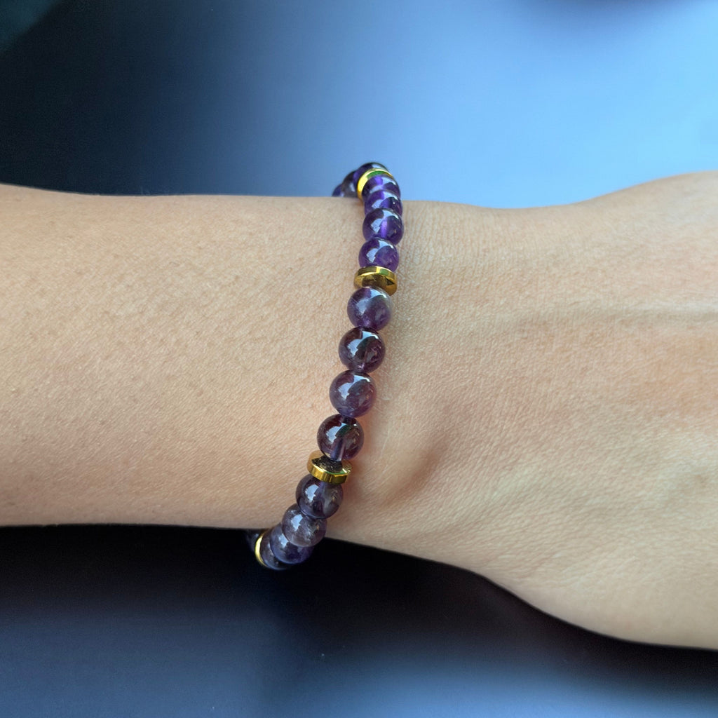 Amethyst Golden Hematite Bracelet for Calm, Healing & Stress Relief