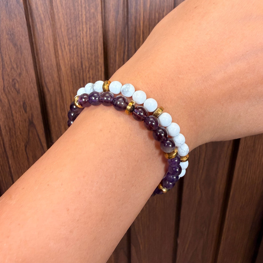 Howlite & Amethyst Combo Bracelet for Peace, Calm & Positivity