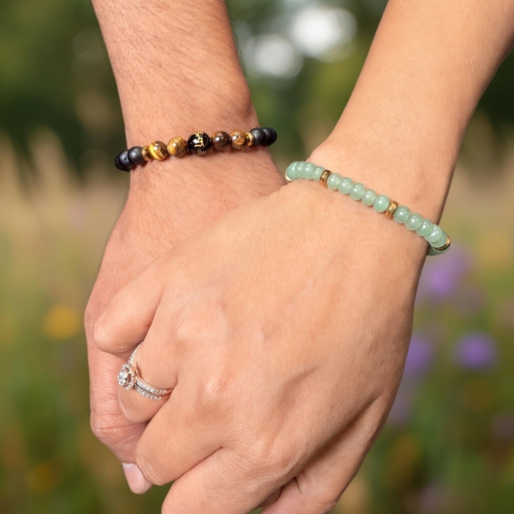 Growth & Strength Harmony Couple Combo – Green Aventurine, Onyx & Tiger Eye Bracelet