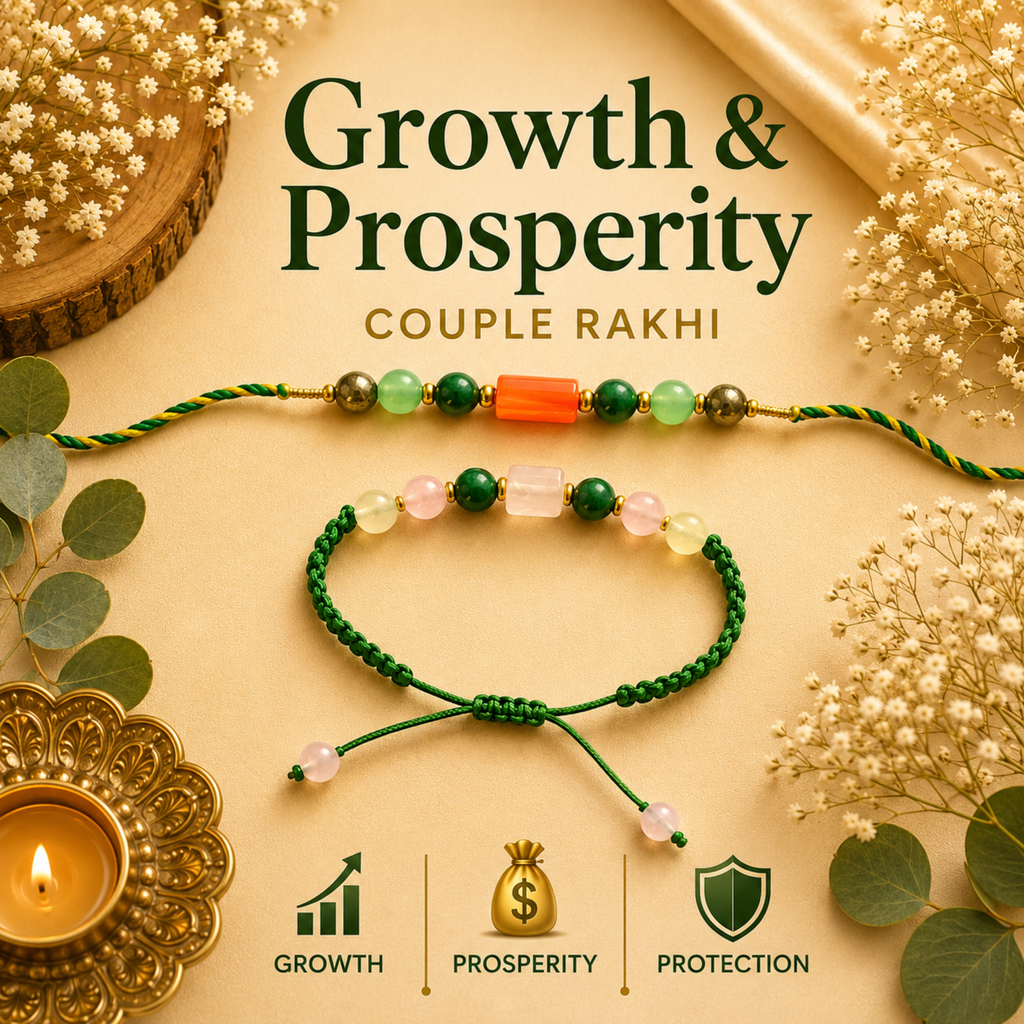 Green Aventurine, Citrine & Pyrite Rakhi Set | Growth, Prosperity & Protection