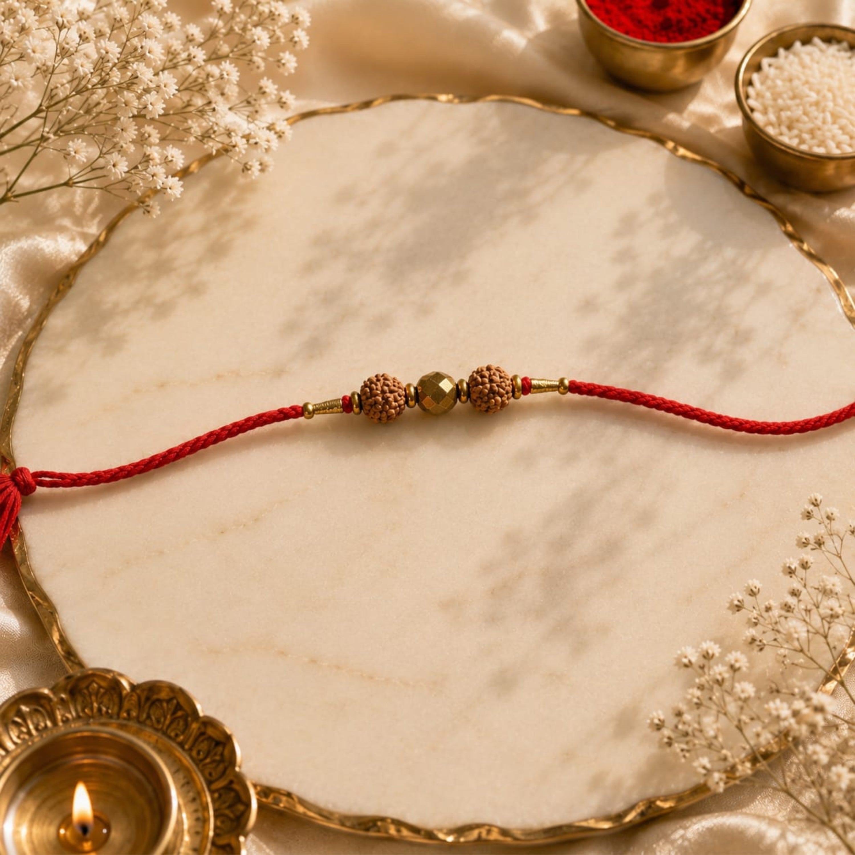 Mahakal Siddh Rudraksha & Golden Pyrite Rakhi | Protection, Prosperity & Divine Blessings