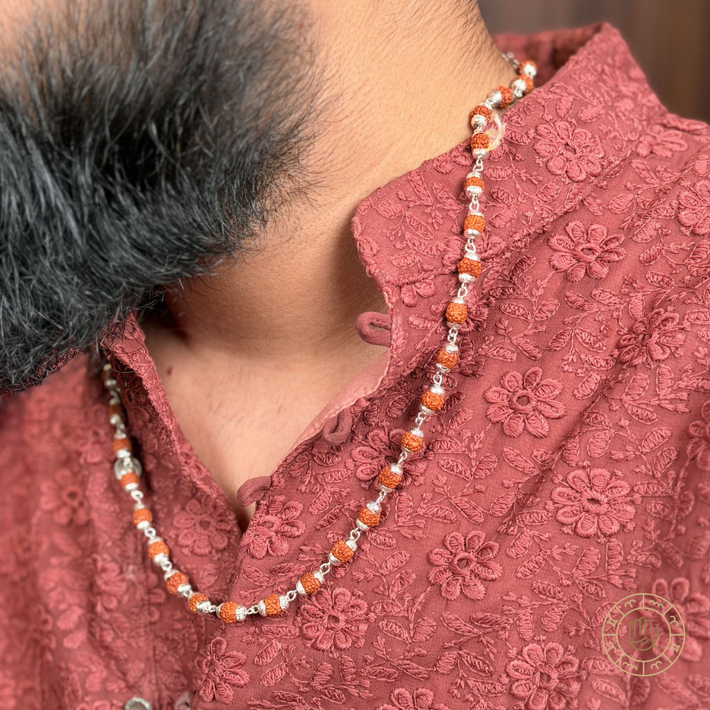 Silver Plated Rudraksha Mala for Protection, Peace & Spiritual Strength
