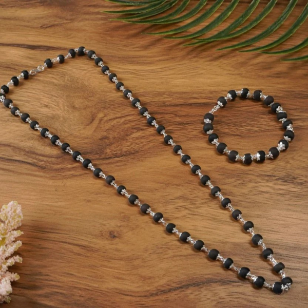 Silver Plated Karungali Bracelet & Silver Plated Karungali Mala Combo