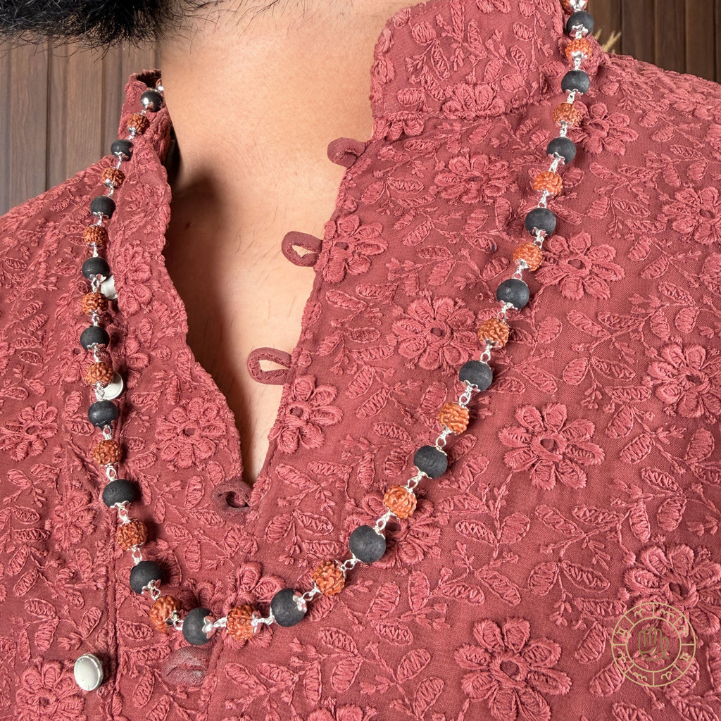 Silver Plated Karungali and Rudraksha Mala – Divine Protection & Spiritual Balance
