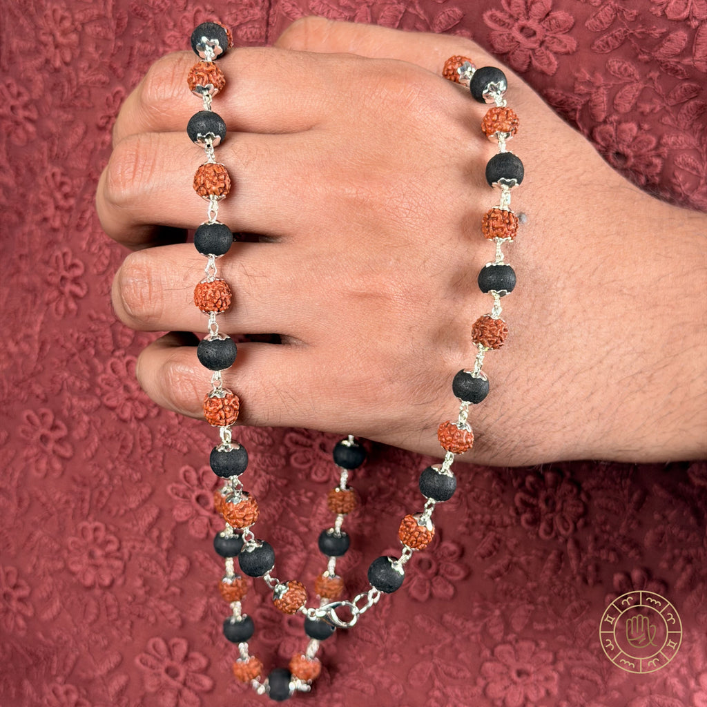 Silver Plated Karungali and Rudraksha Mala – Divine Protection & Spiritual Balance