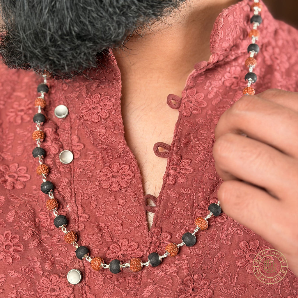 Silver Plated Karungali and Rudraksha Mala – Divine Protection & Spiritual Balance