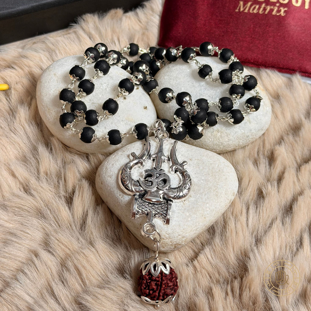 Karungali Mala with Shiv Trishul & Rudraksha for Protection & Strength