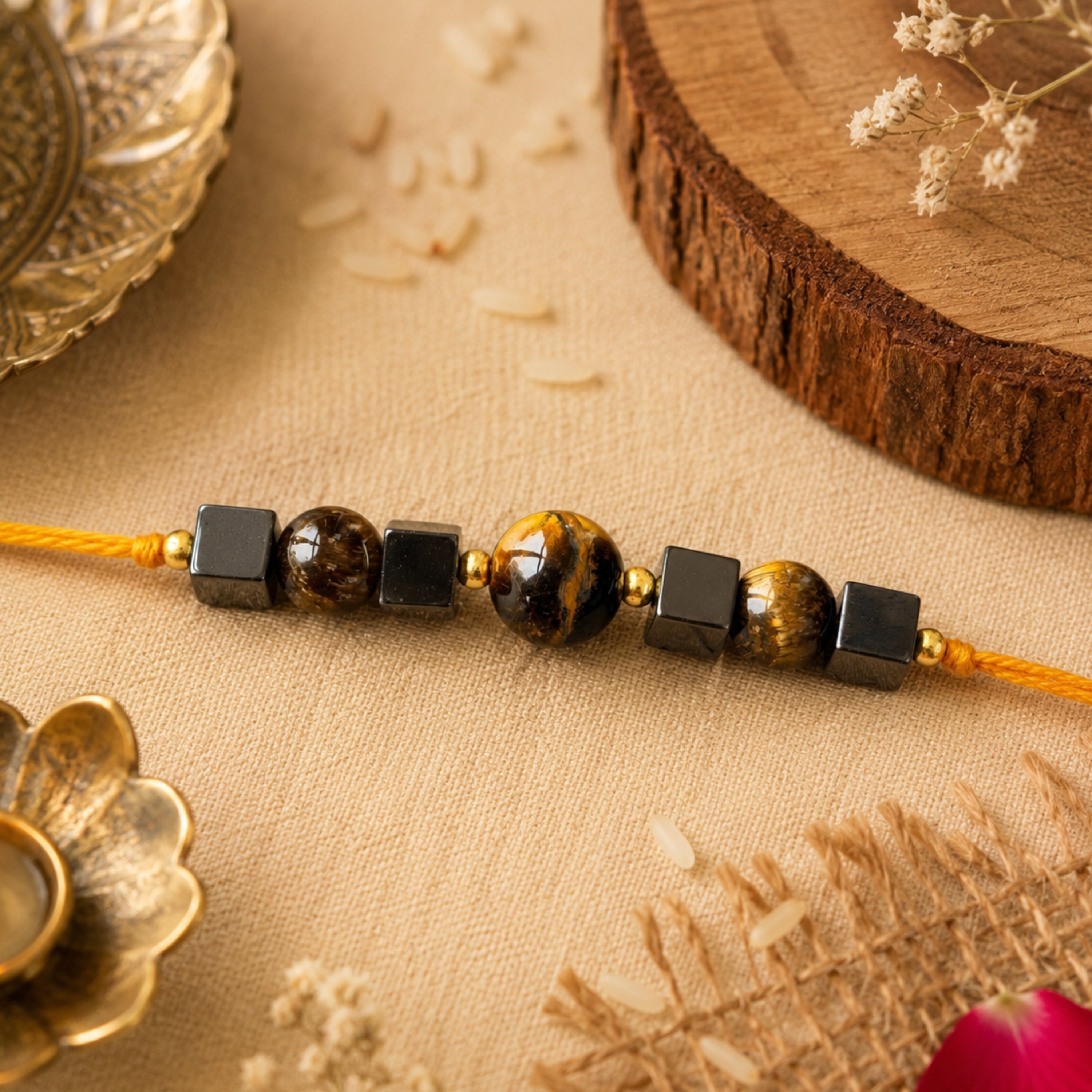 Tiger Eye & Hematite Rakhi for Protection, Courage & Wealth
