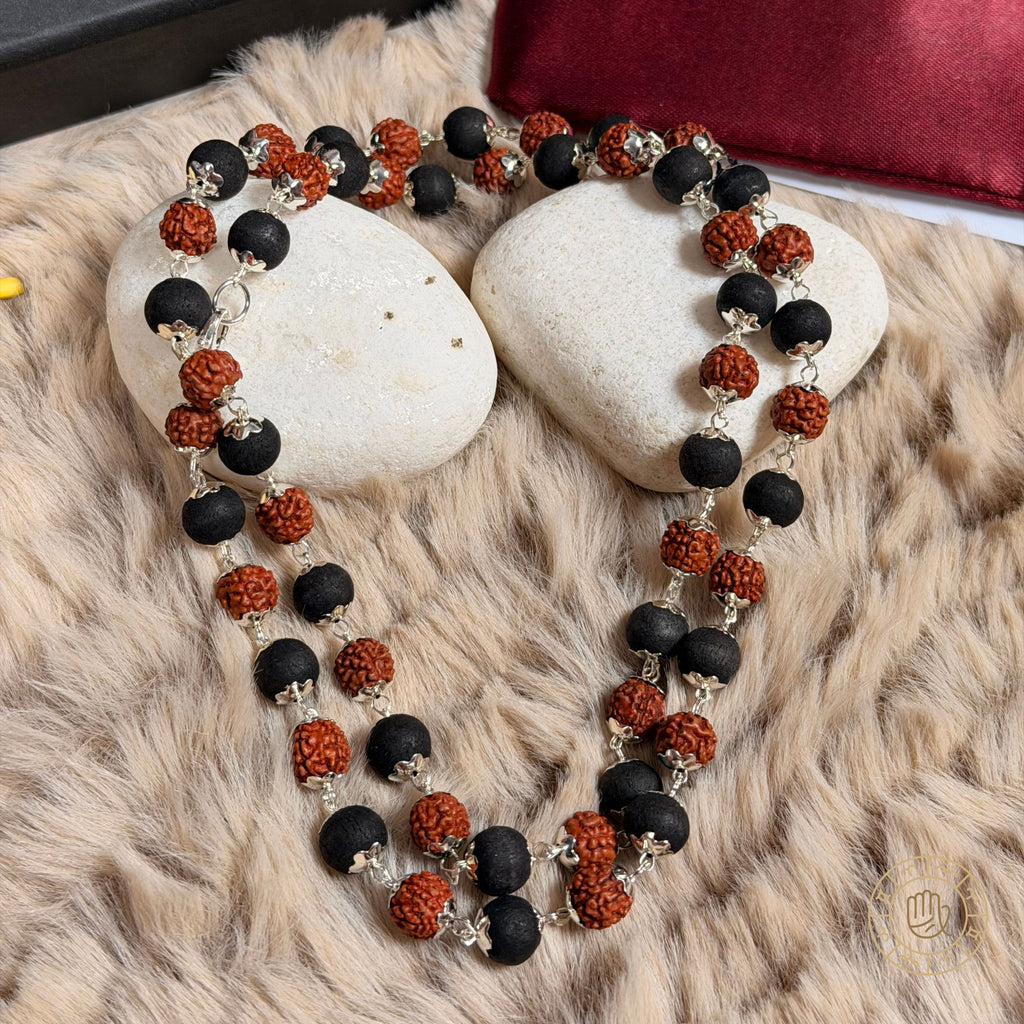 Silver Plated Karungali and Rudraksha Mala – Divine Protection & Spiritual Balance