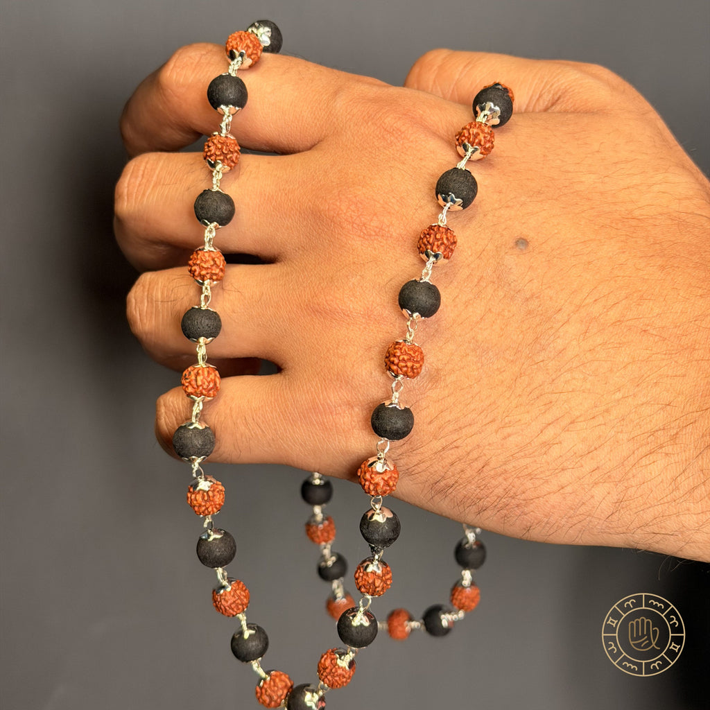 Silver Plated Karungali and Rudraksha Mala – Divine Protection & Spiritual Balance