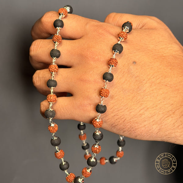 Silver Plated Karungali and Rudraksha Mala – Divine Protection & Spiritual Balance