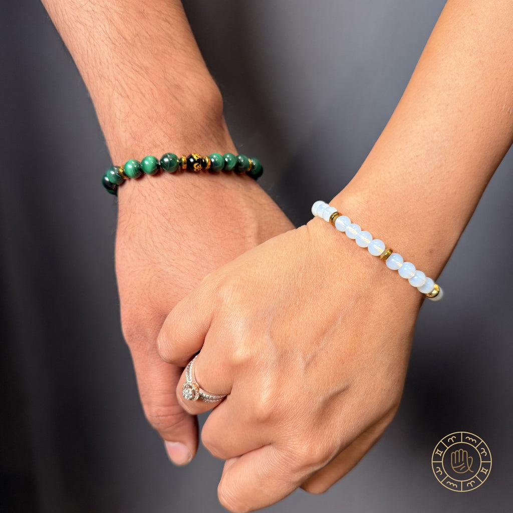 Calm & Growth Harmony Couple Combo  – Green Malachite & Opalite Bracelet