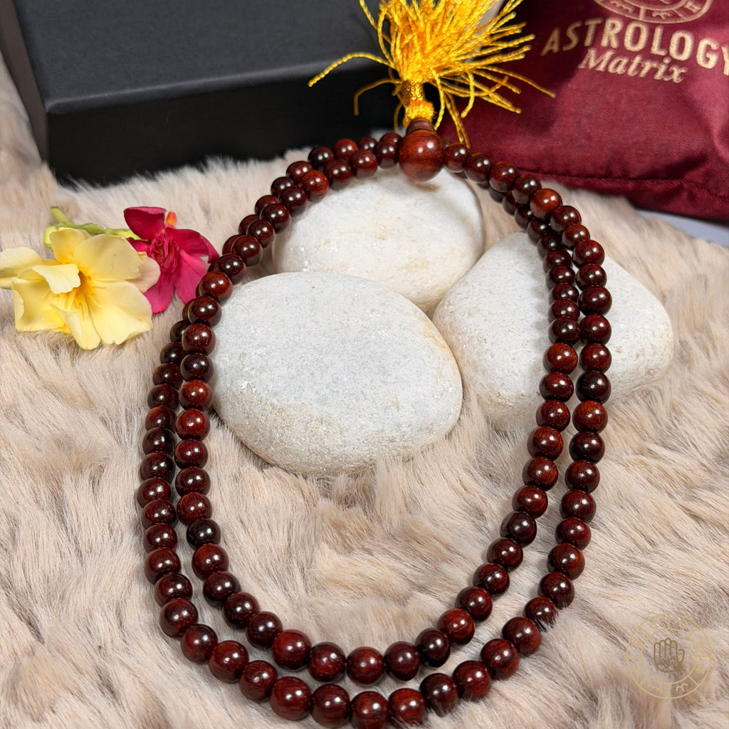Red Sandal Wood Jaap Mala - 8mm, 108 beads