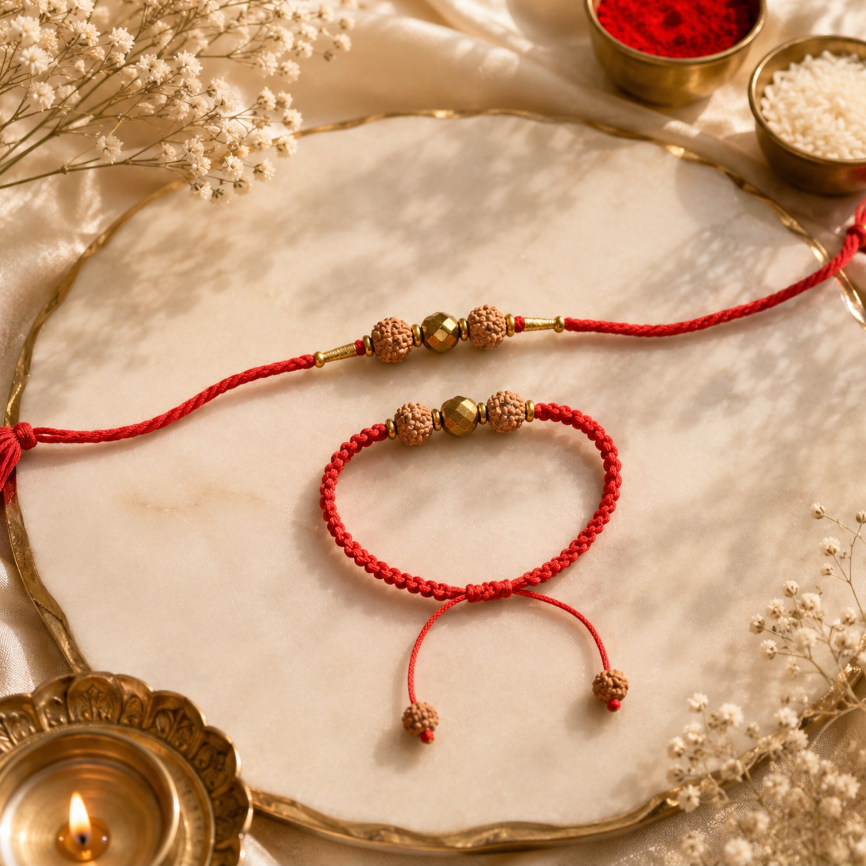 Mahakal Siddh Rudraksha & Golden Pyrite Rakhi | Protection, Prosperity & Divine Blessings