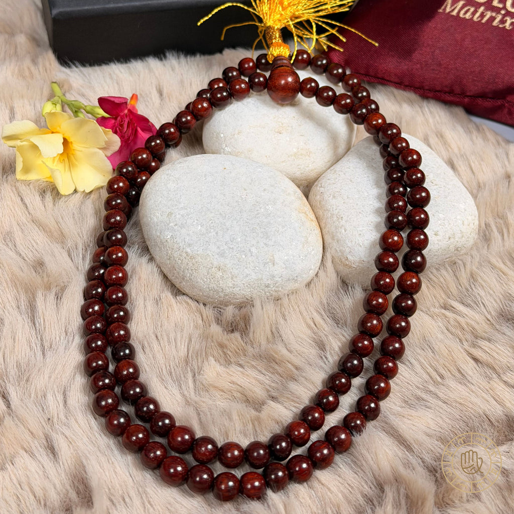 Red Sandal Wood Jaap Mala - 8mm, 108 beads