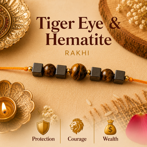 Tiger Eye & Hematite Rakhi for Protection, Courage & Wealth