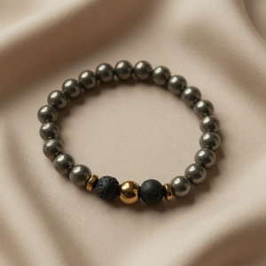 Pyrite Lava Hematite Bracelet (8mm) – Focus, Strength & Energy Balance