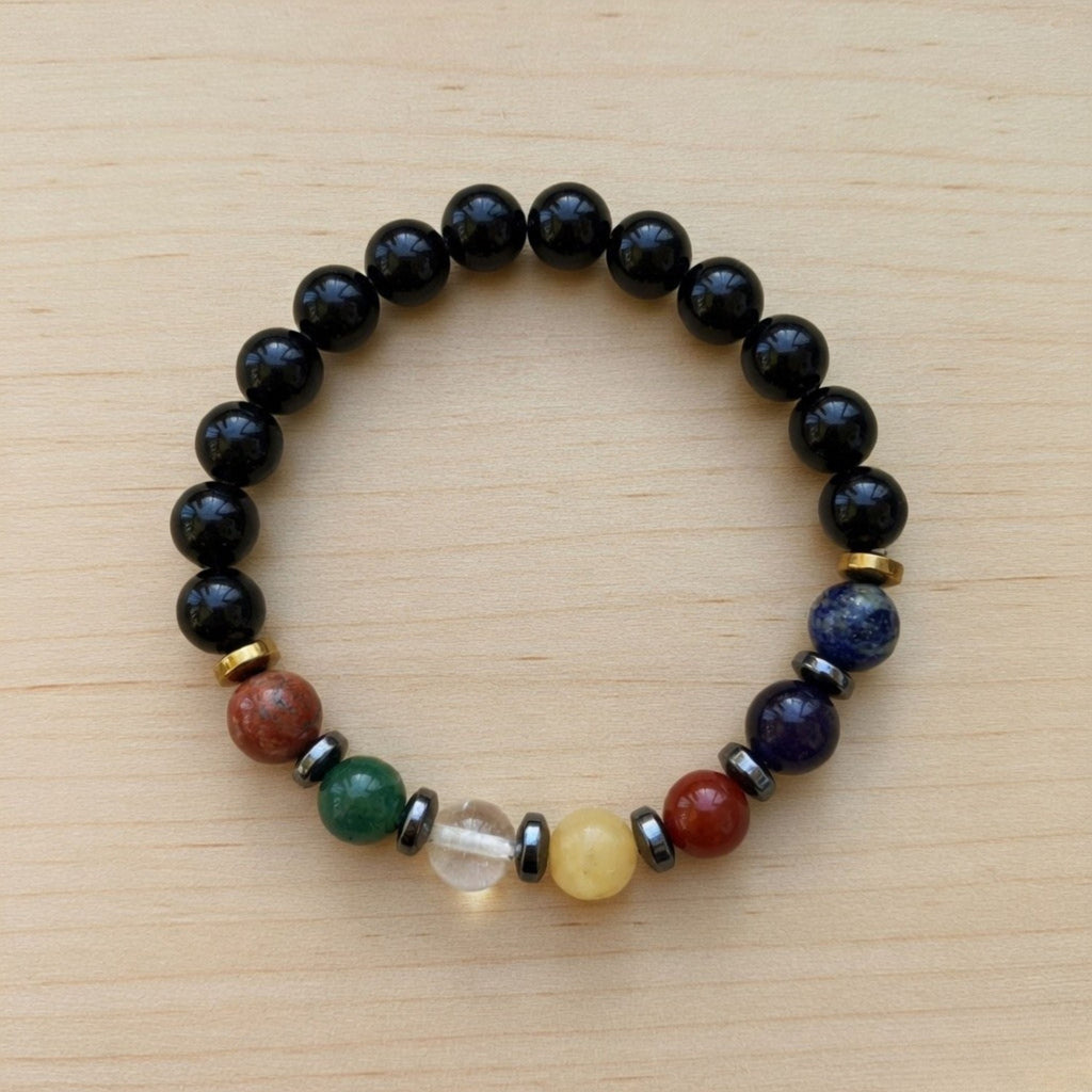 7 Chakra Bracelet with Black Tourmaline