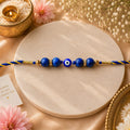 Blue Tiger Eye, Evil Eye & Rose Quartz Rakhi Set for Protection, Love & Harmony