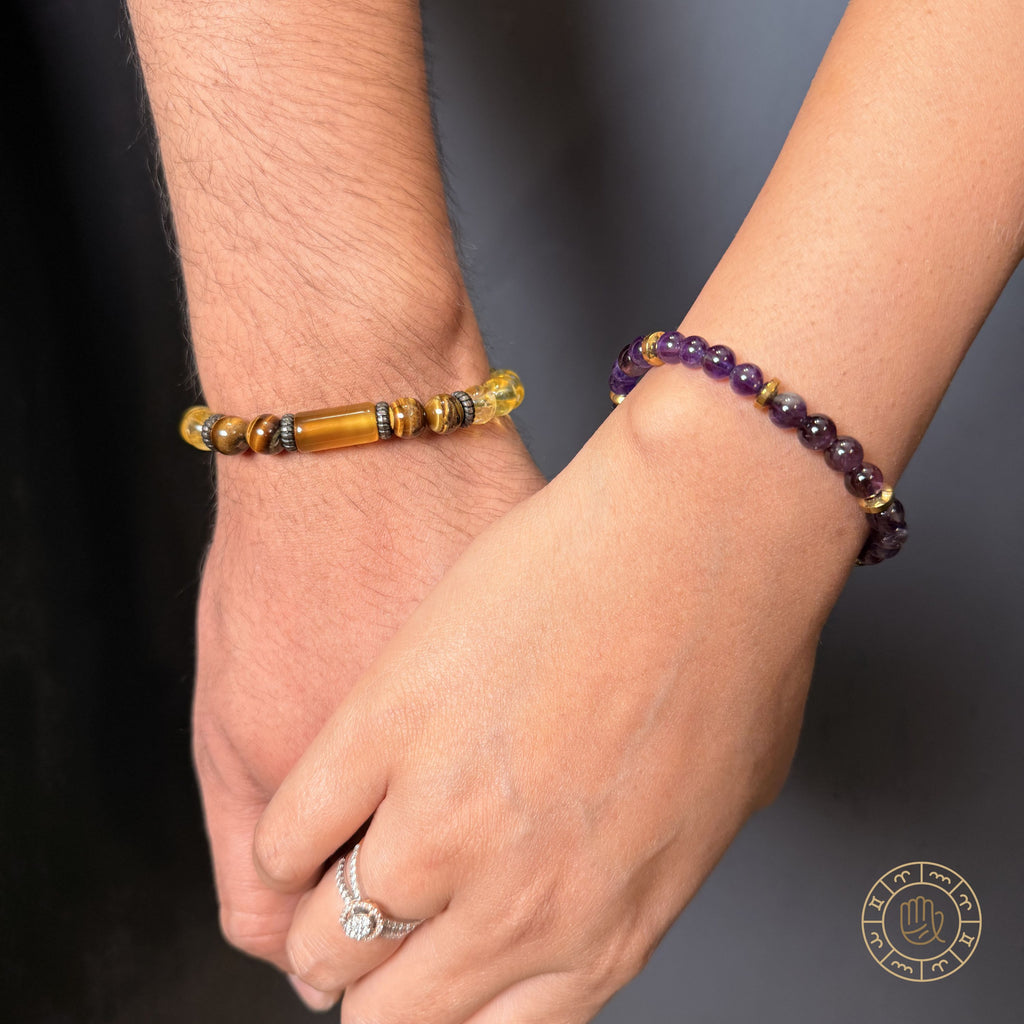 Focus & Calm Couple Set – Tiger Eye, Citrine & Amethyst Bracelet