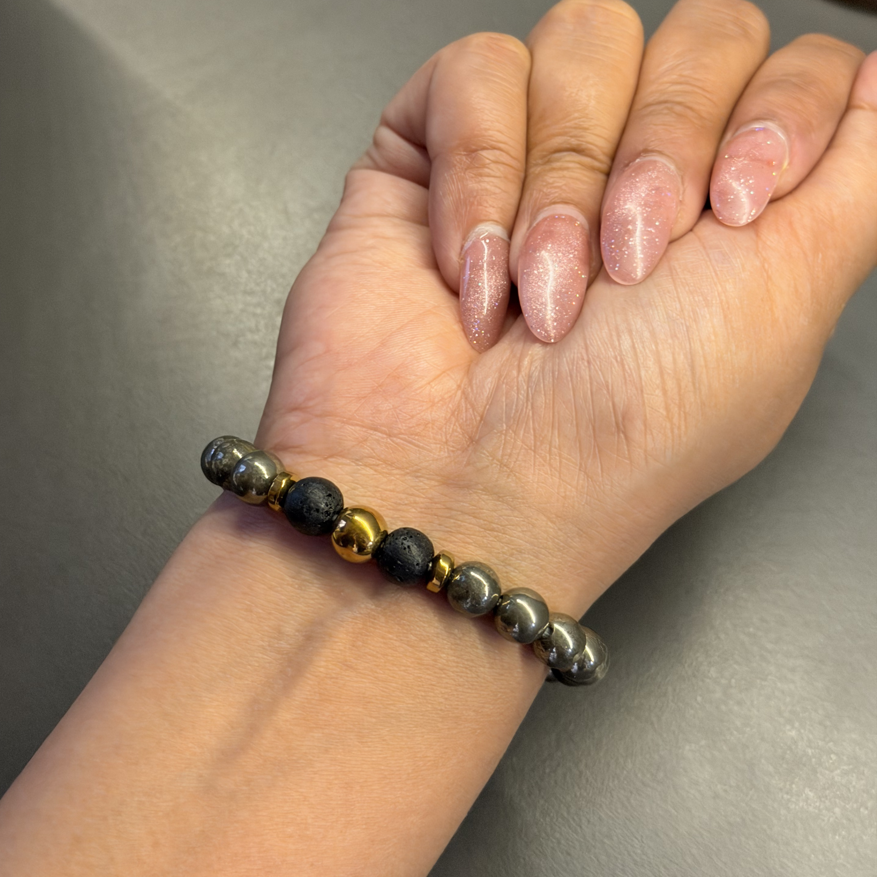 Pyrite Lava Hematite Bracelet (8mm) – Focus, Strength & Energy Balance