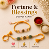 Rose Quartz, Citrine & Golden Pyrite, Green Adventurine Rakhi Set | Love, Happiness & Prosperity