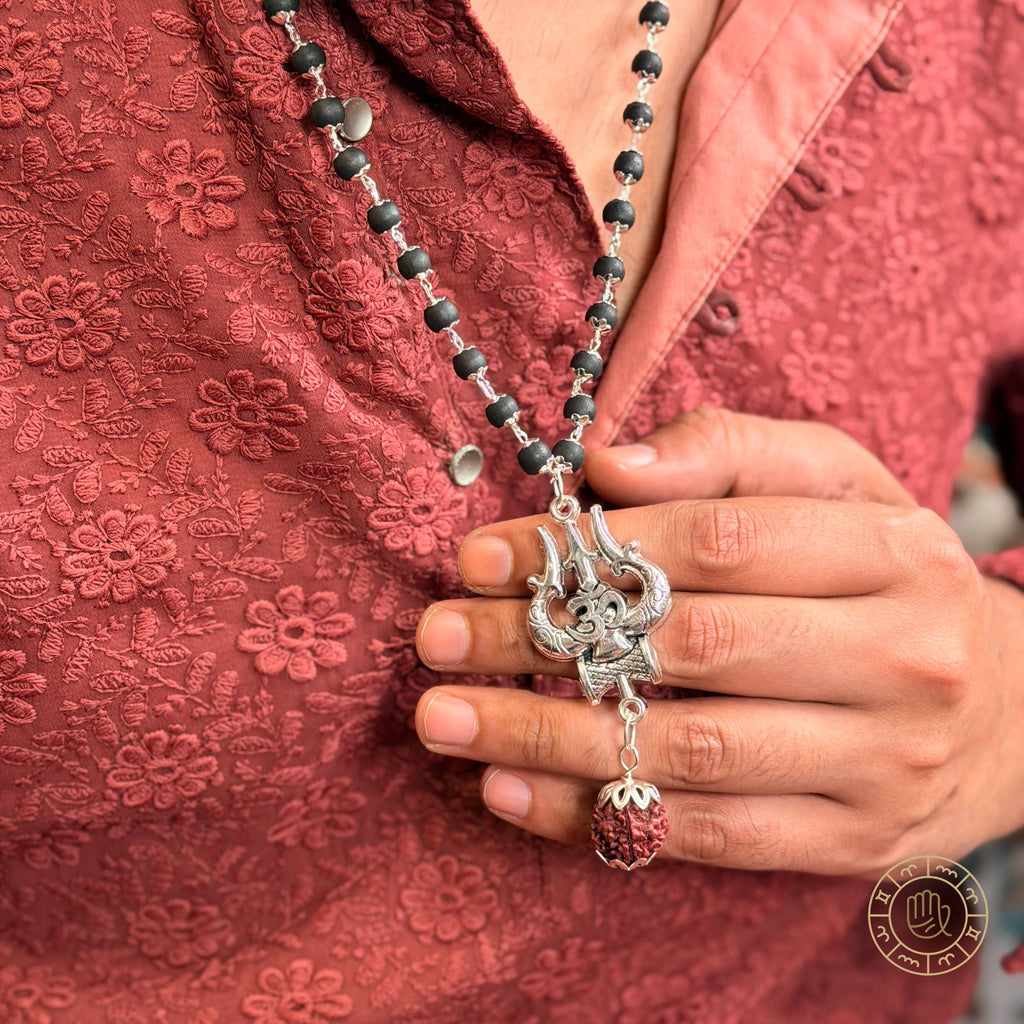 Karungali Mala with Shiv Trishul & Rudraksha for Protection & Strength