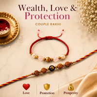Mahakal Siddh Rudraksha Om, Black Onyx, Rose Quartz & Pearl Rakhi Set for Love, Protection & Prosperity