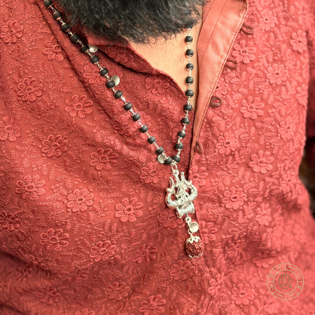Karungali Mala with Shiv Trishul & Rudraksha for Protection & Strength