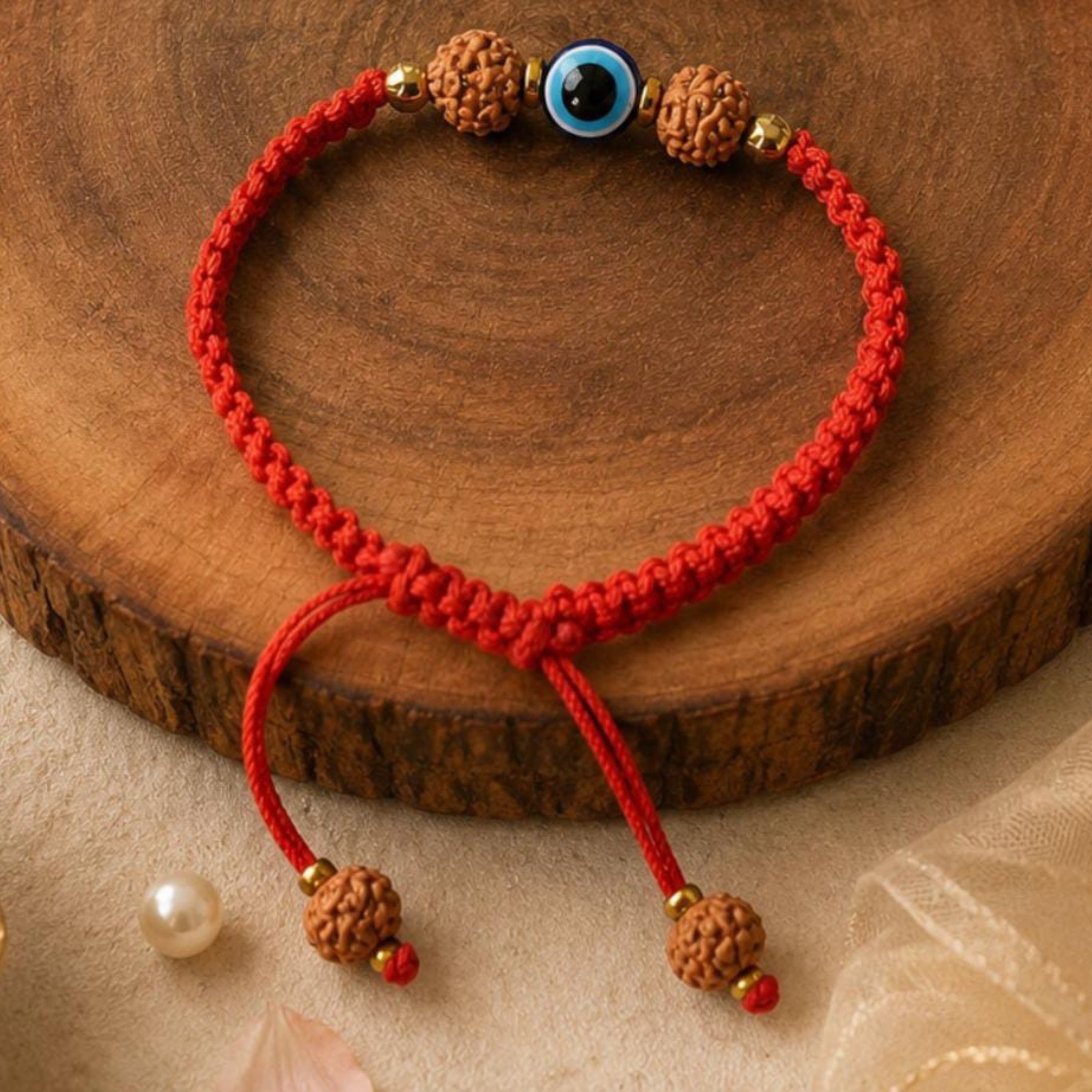 Mahakal Siddh 3 Mukhi Rudraksha & Evil Eye Rakhi Set | Protection & Divine Blessings
