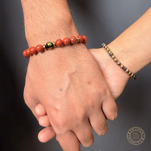 Fortune & Strength Pair – Golden Pyrite & Red Jasper Energy Bracelet
