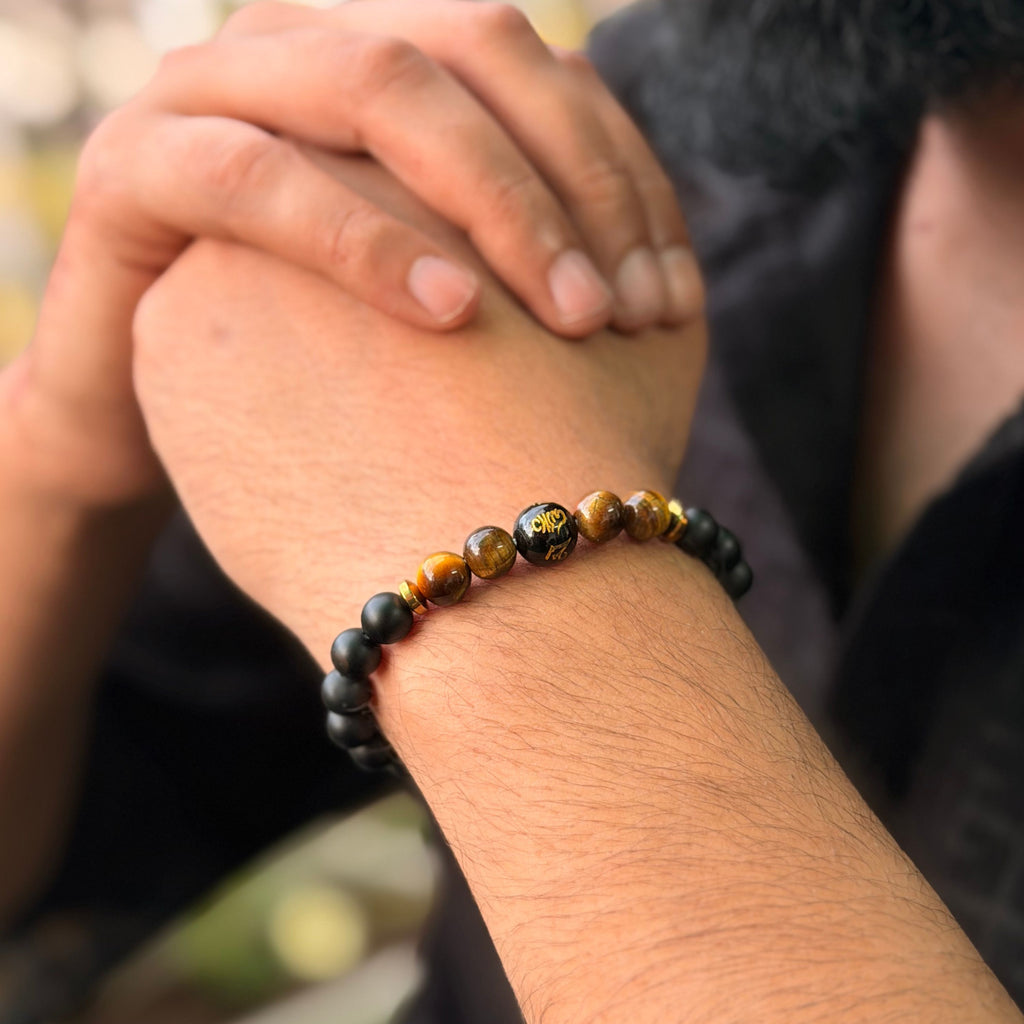 Onyx & Tiger Eye Bracelet for Strength, Stability & Self-Confidence