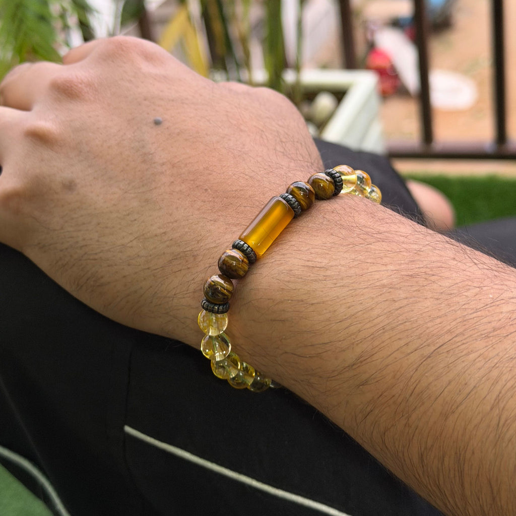 Citrine & Tiger Eye Bracelet for Wealth, Confidence & Protection