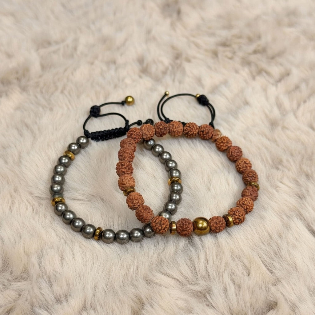 Pyrite & Rudraksha Bracelet Combo for Spiritual Protection & Focus