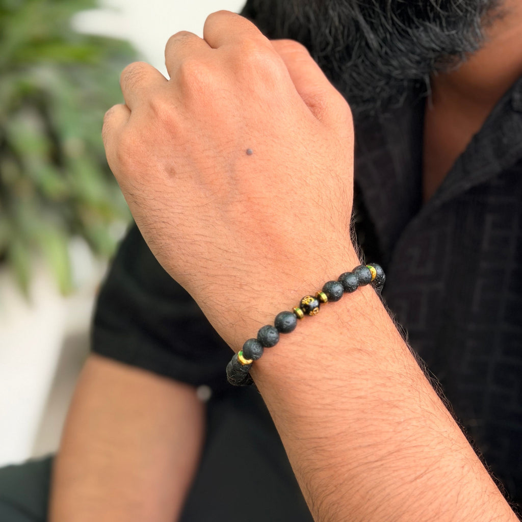 Lava Hematite Om Bracelet for Calm Mind, Protection & Inner Strength